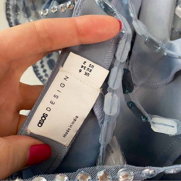 ASOS Design Embellished Cape Midi Scuba Dress Dusty‎ Blue 2 - Picture 6 of 14